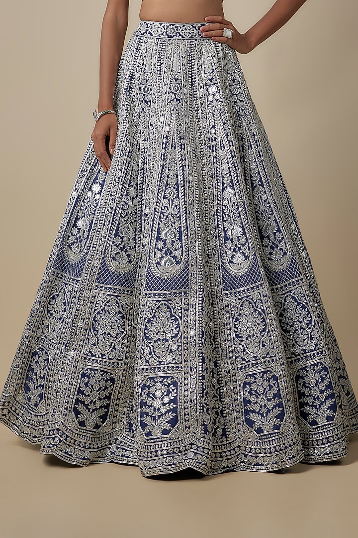 Navy Blue Organza Bridal Lehenga Set by Aneesh Agarwaal at Pernia's Pop Up Shop