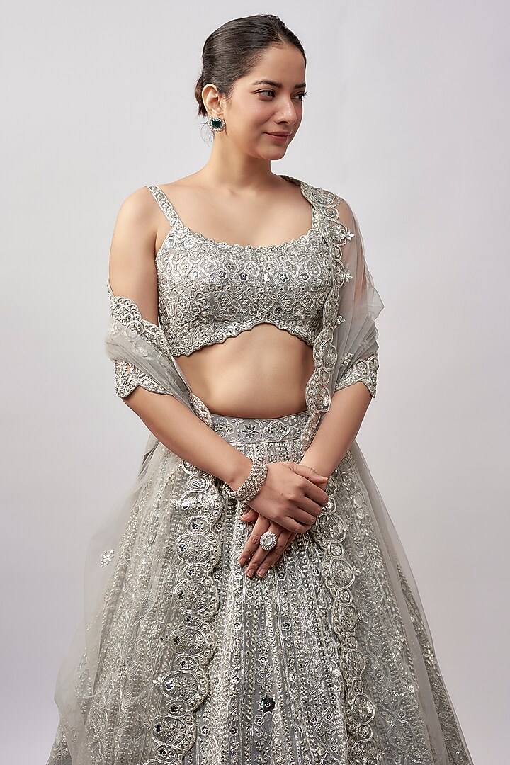 Coral Organza Bridal Lehenga Set by Aneesh Agarwaal at Pernia's Pop Up Shop