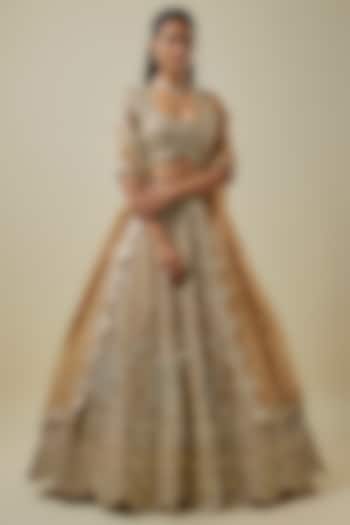 Gold Silk Tissue Bridal Lehenga Set by Aneesh Agarwaal at Pernia's Pop Up Shop