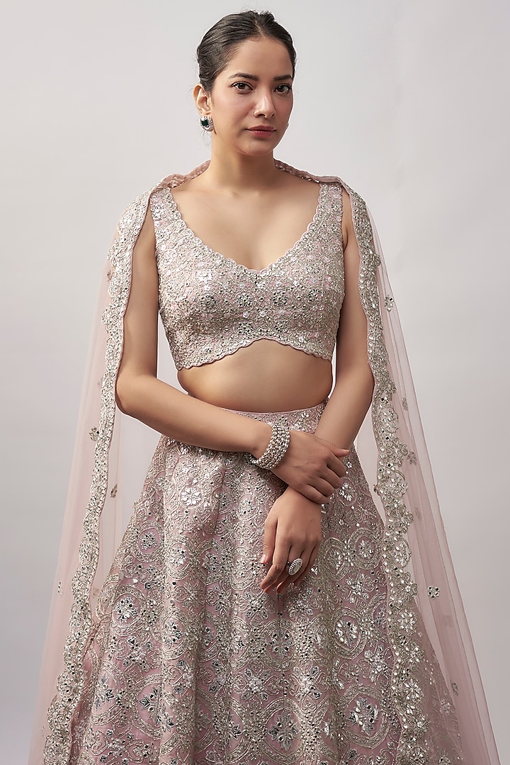 Pink Organza Bridal Lehenga Set by Aneesh Agarwaal at Pernia's Pop Up Shop
