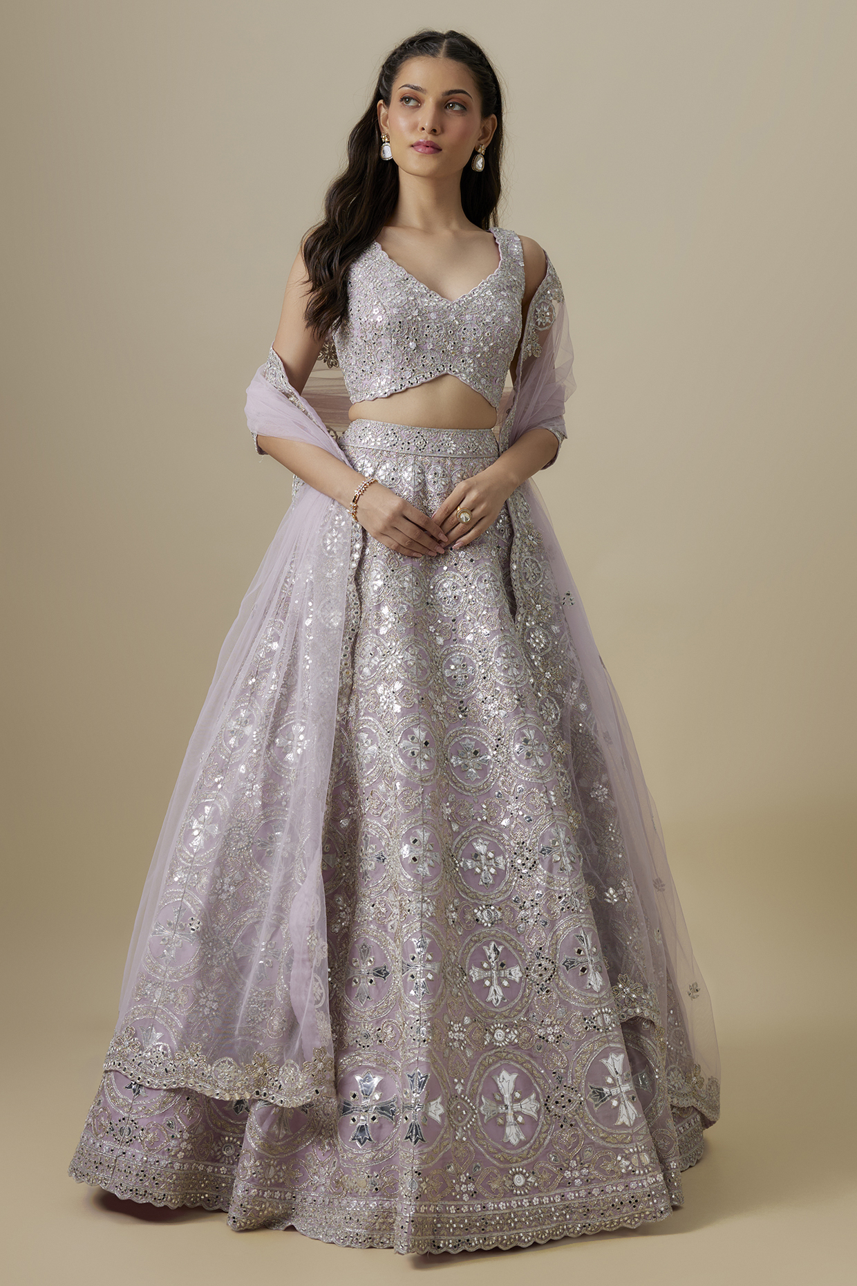 Lilac Organza Embroidered Bridal Lehenga Set by Aneesh Agarwaal at Pernia's Pop Up Shop