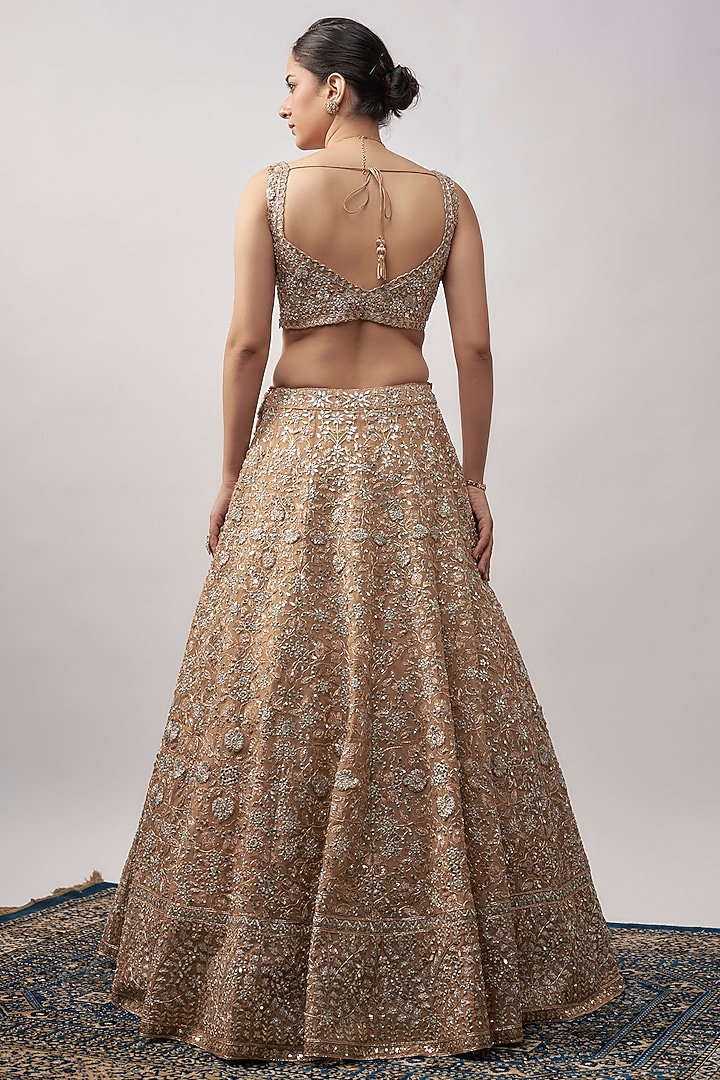 Antique Gold Organza Bridal Lehenga Set by Aneesh Agarwaal at Pernia's Pop Up Shop