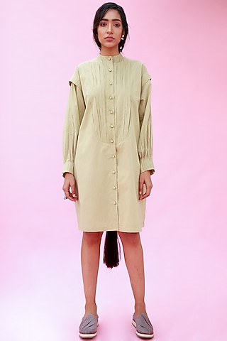Yellow Gathered Dress by Antar Agni