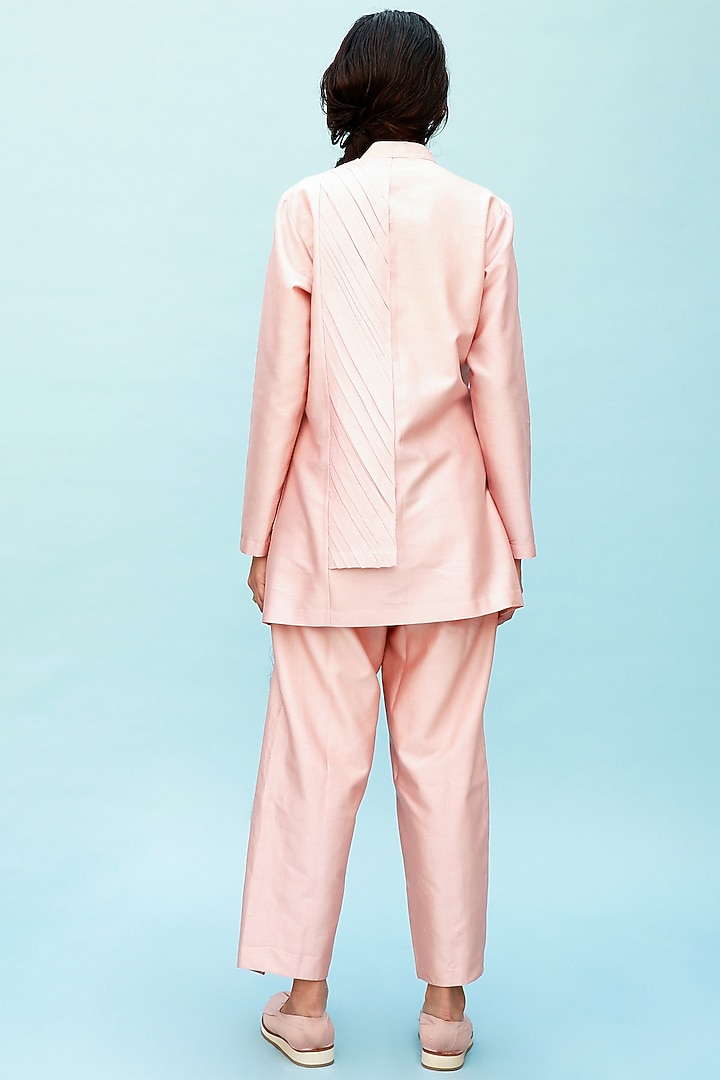 Peach Pleated Long Shirt by Antar Agni at Pernia's Pop Up Shop