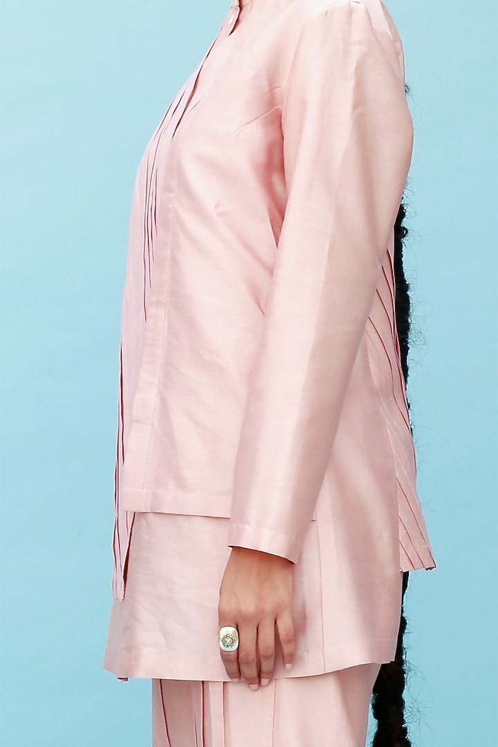 Peach Pleated Long Shirt by Antar Agni at Pernia's Pop Up Shop