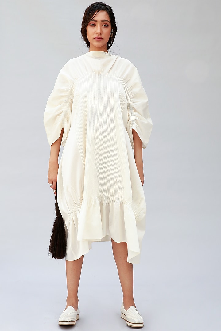 White Vacation Dress With Tucks by Antar Agni at Pernia's Pop Up Shop