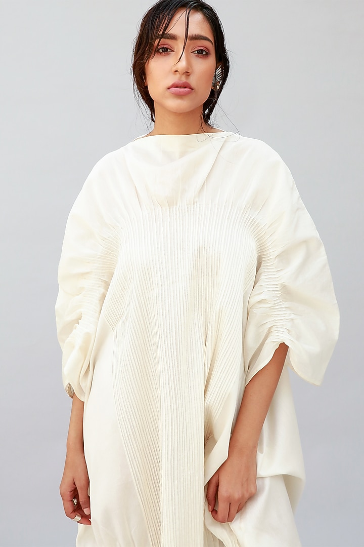 White Vacation Dress With Tucks by Antar Agni at Pernia's Pop Up Shop