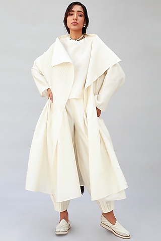 Ivory Dress With Tucks by Antar Agni