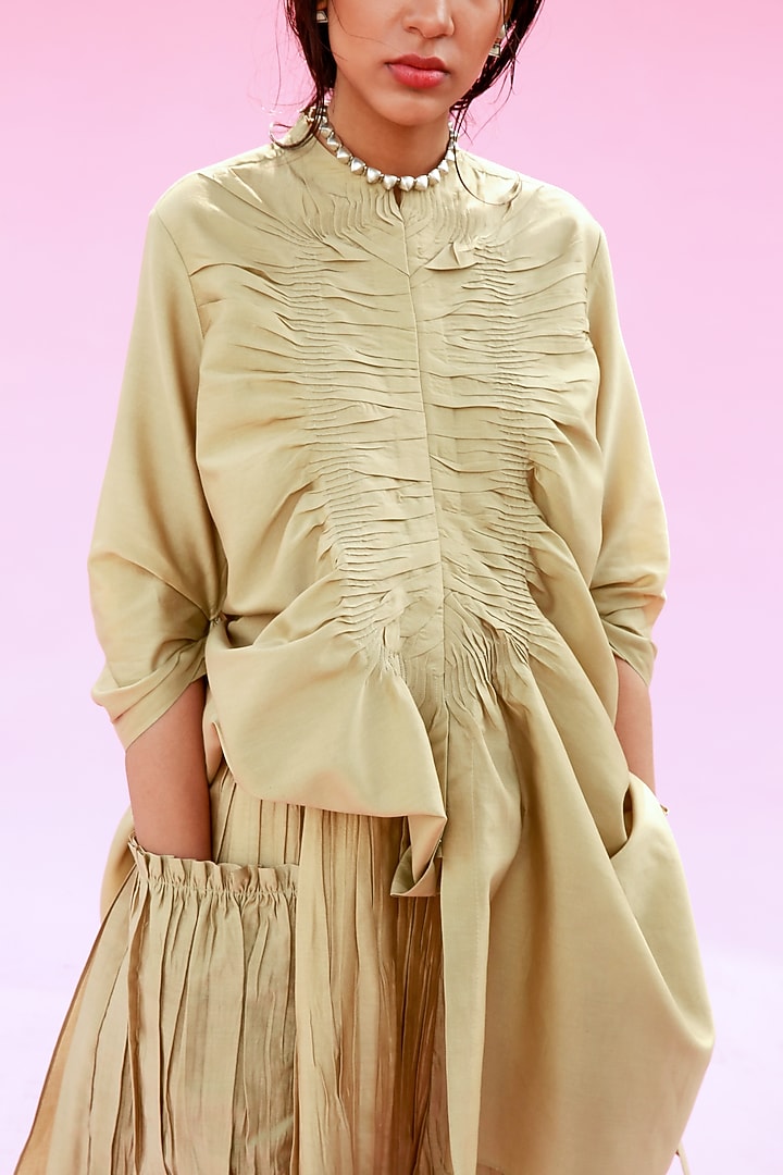 Yellow Shirt With Tucks by Antar Agni at Pernia's Pop Up Shop