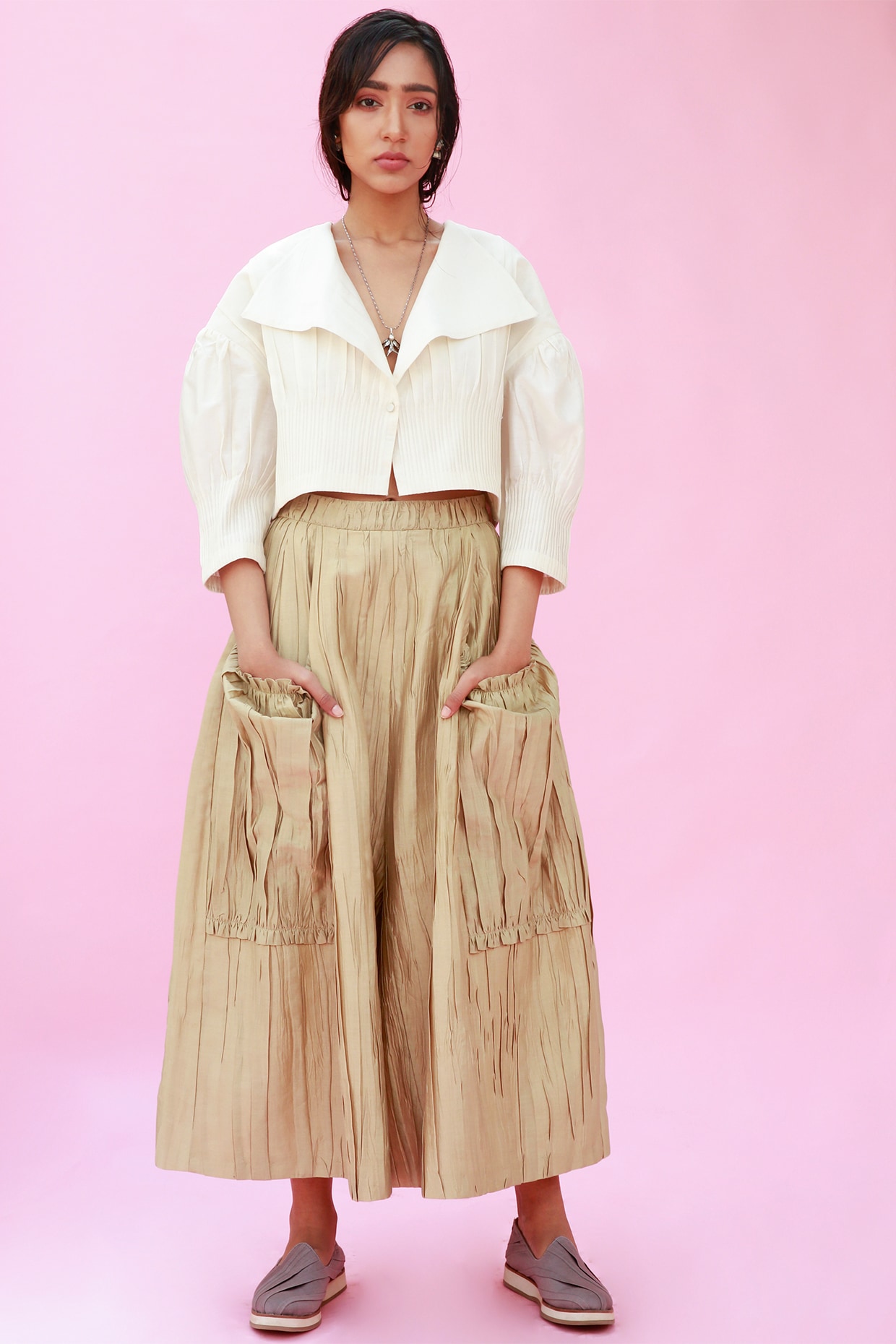 Olive antifit Choga with Overlapping Yoke and Striped trousers  House of  Moxa