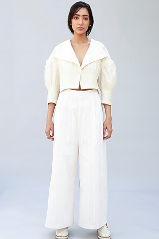 Ivory Gathered Top With Tucks by Antar Agni