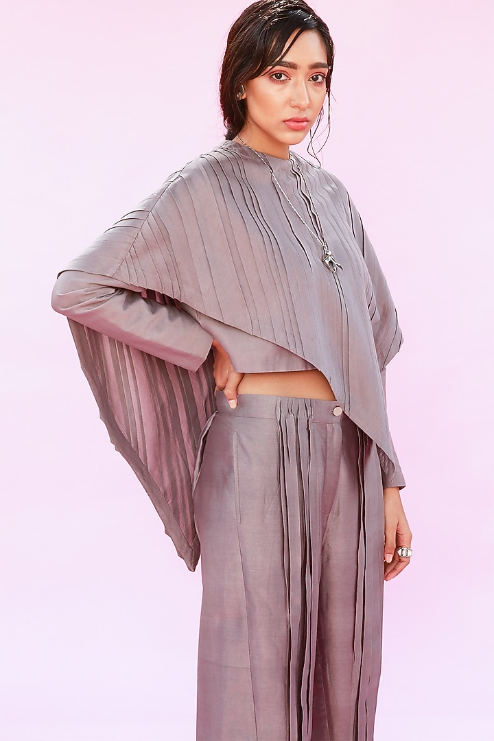 Grey Layered Top With Pleats by Antar Agni at Pernia's Pop Up Shop