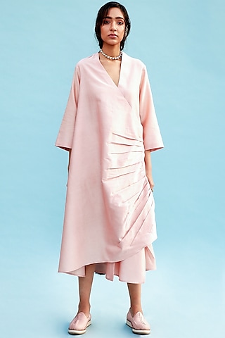 Peach Dress With Gathers by Antar Agni