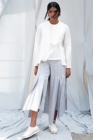 Light Grey Pleated Pants by Antar Agni