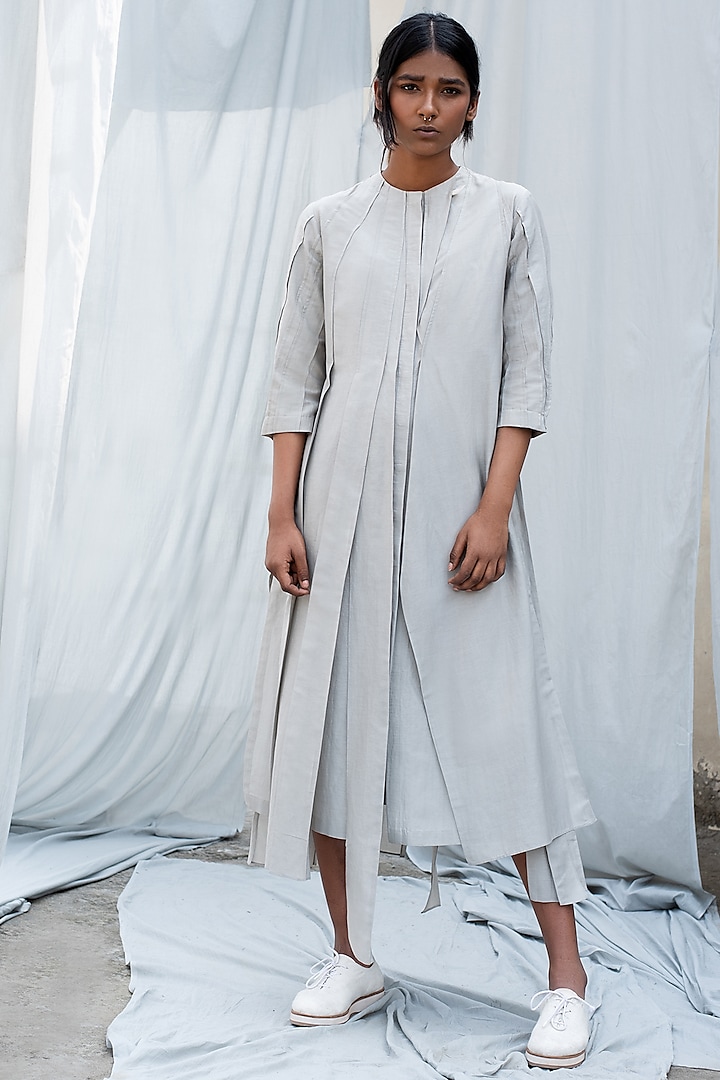 Light Grey Pleated Dress by Antar Agni