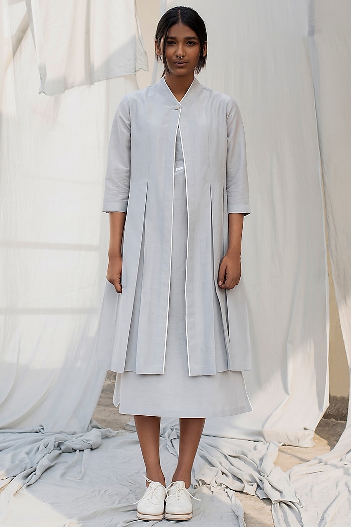Light Grey Calf Length Dress by Antar Agni