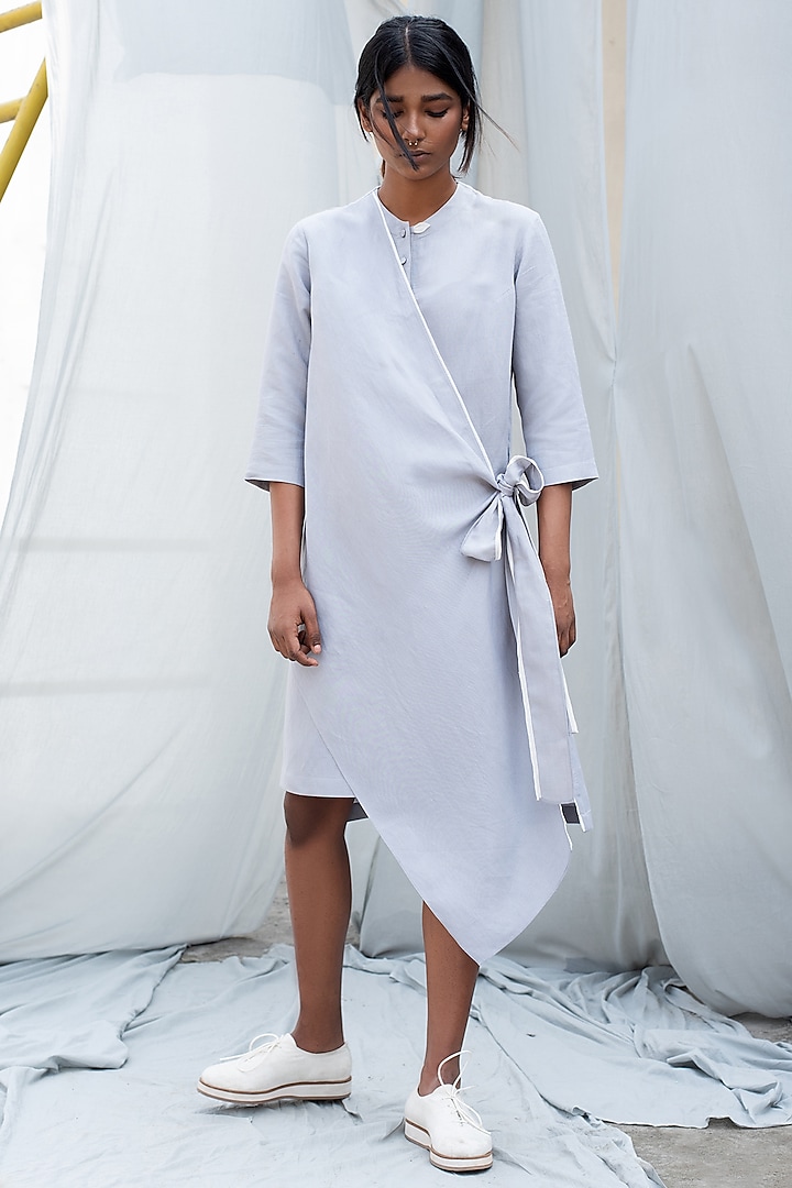 Light Grey Dress With Overlapping Layer by Antar Agni