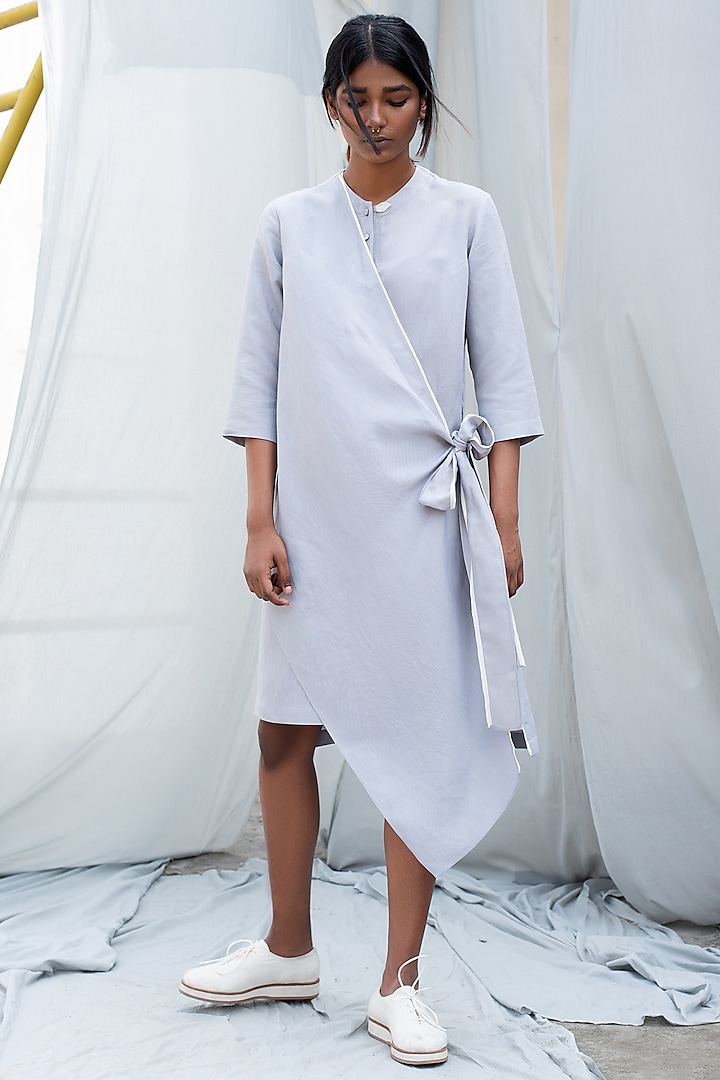 Light Grey Dress With Overlapping Layer by Antar Agni at Pernia's Pop Up Shop