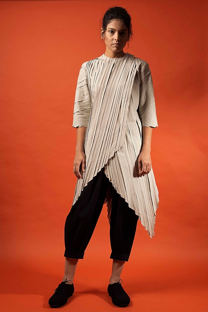 Beige Asymmetric Overlapping Top by Antar Agni