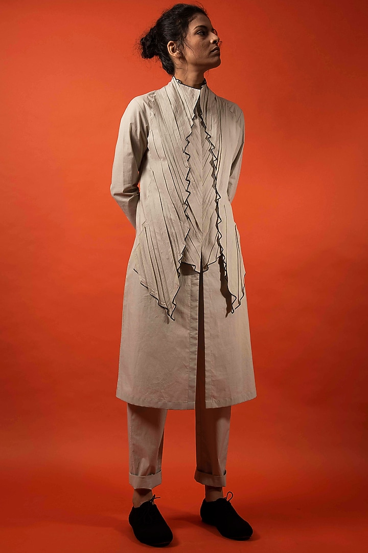 Beige Cotton Waistband Trousers by Antar Agni at Pernia's Pop Up Shop