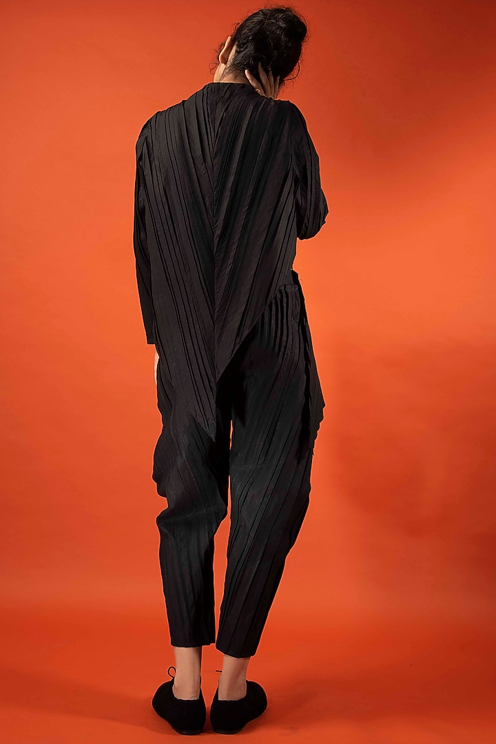 Black Pleated Cotton Trousers by Antar Agni at Pernia's Pop Up Shop