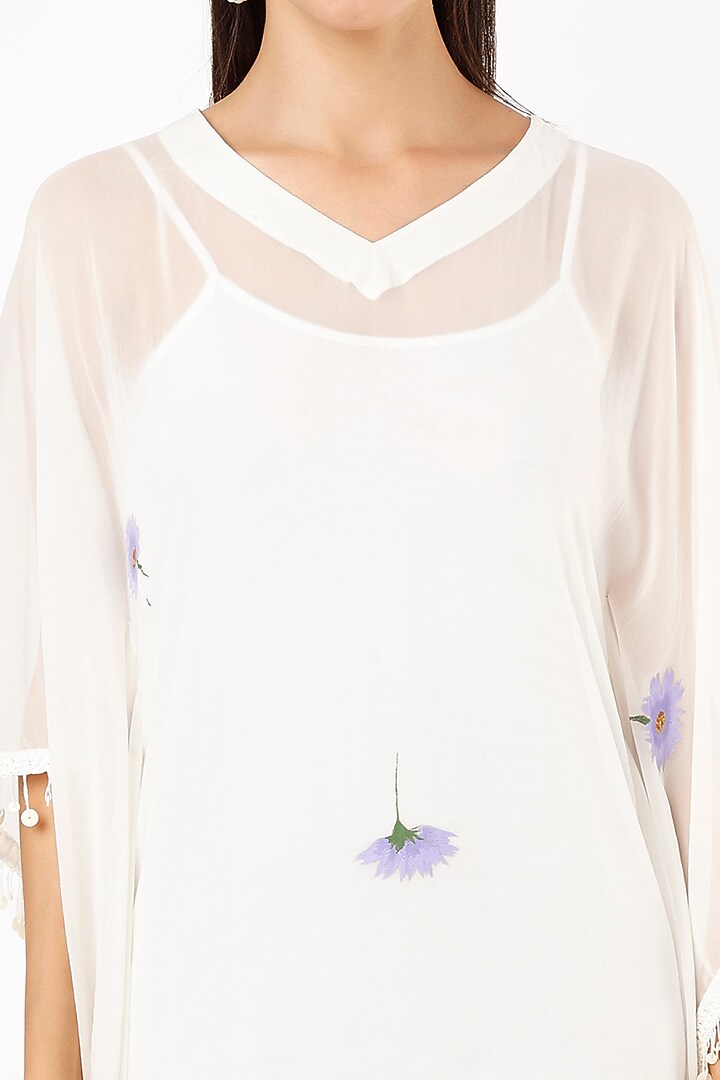White Floral Printed Kaftan by Anaya by akruthi at Pernia's Pop Up Shop