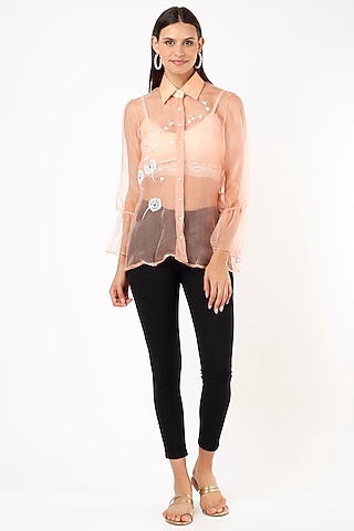 Blush Peach Floral Printed Shirt by Anaya by akruthi