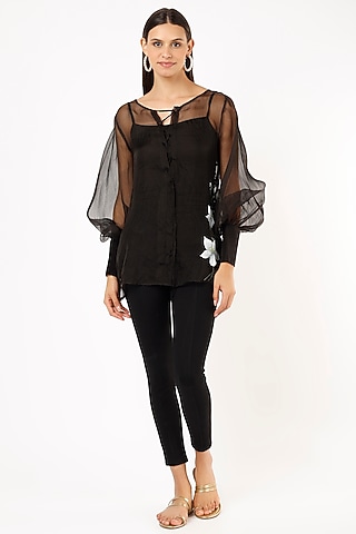 Black Organza Printed Shirt by Anaya by akruthi