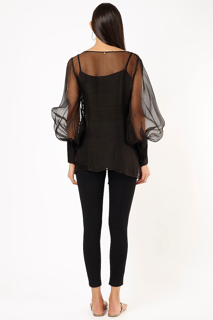 Black Organza Printed Shirt by Anaya by akruthi at Pernia's Pop Up Shop