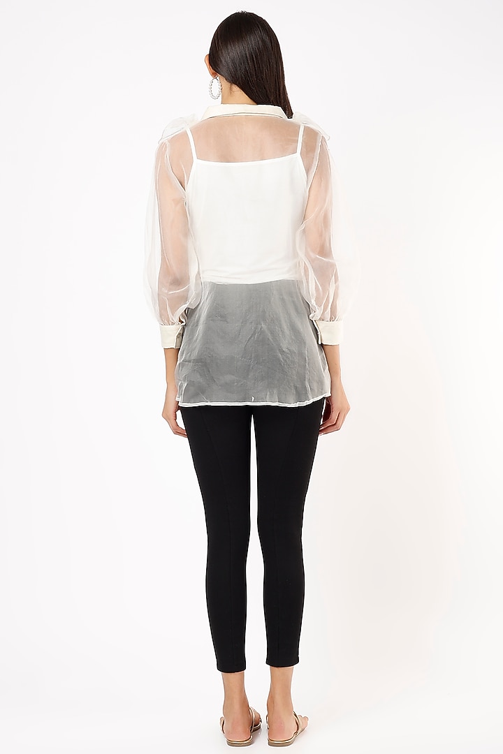 White Floral Printed Frilled Shirt by Anaya by akruthi at Pernia's Pop Up Shop