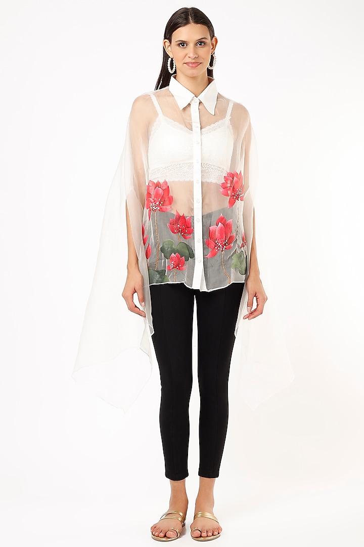 White Organza Embroidered Shirt by Anaya by akruthi at Pernia's Pop Up Shop