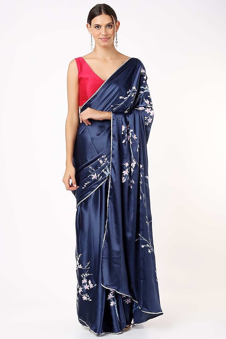 Navy Blue Embroidered Saree by Anaya by akruthi