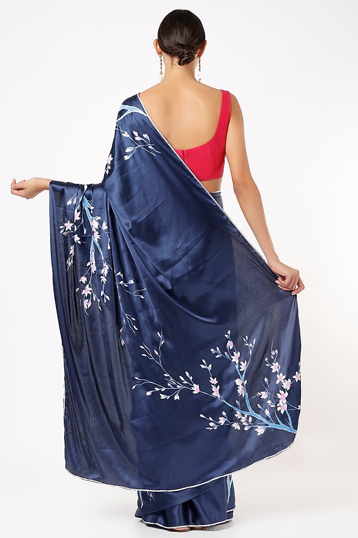 Navy Blue Embroidered Party Wear Saree by Anaya by akruthi at Pernia's Pop Up Shop