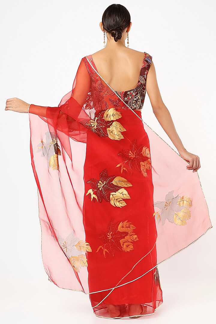 Red Hand Embroidered Party Wear Saree by Anaya by akruthi at Pernia's Pop Up Shop