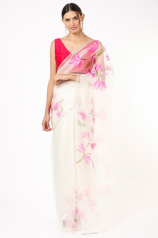 White Organza Embroidered Saree by Anaya by akruthi