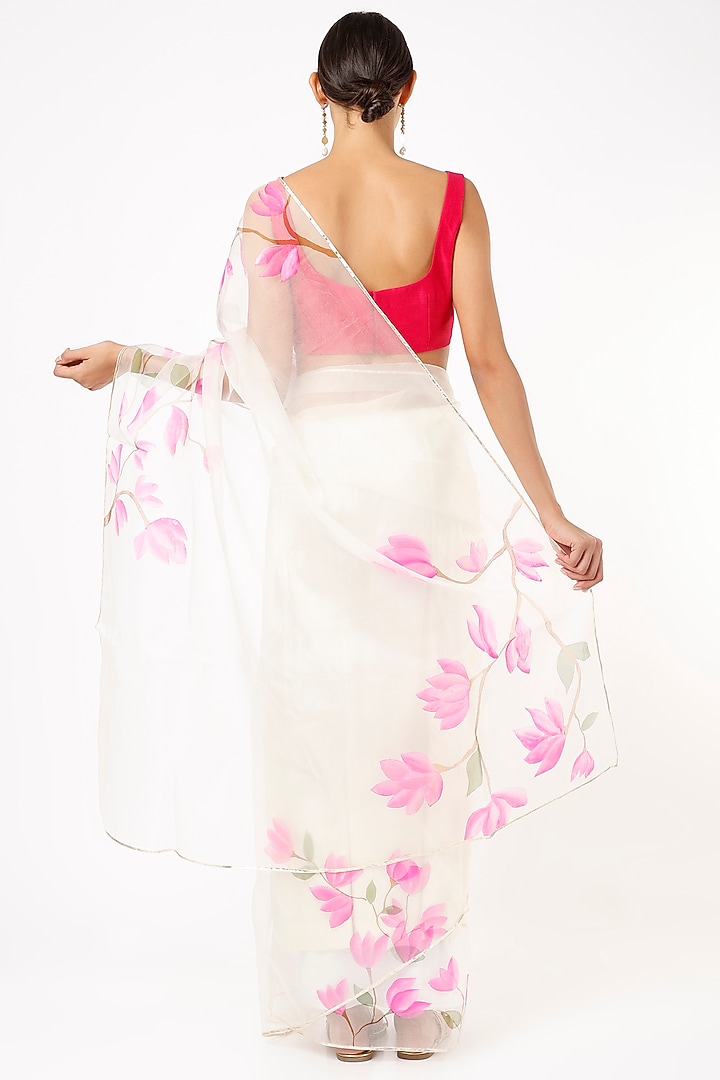 White Organza Embroidered Party Wear Saree by Anaya by akruthi at Pernia's Pop Up Shop