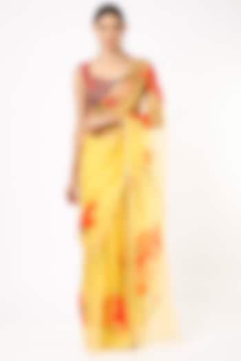 Yellow Hand Embroidered Saree by Anaya by akruthi