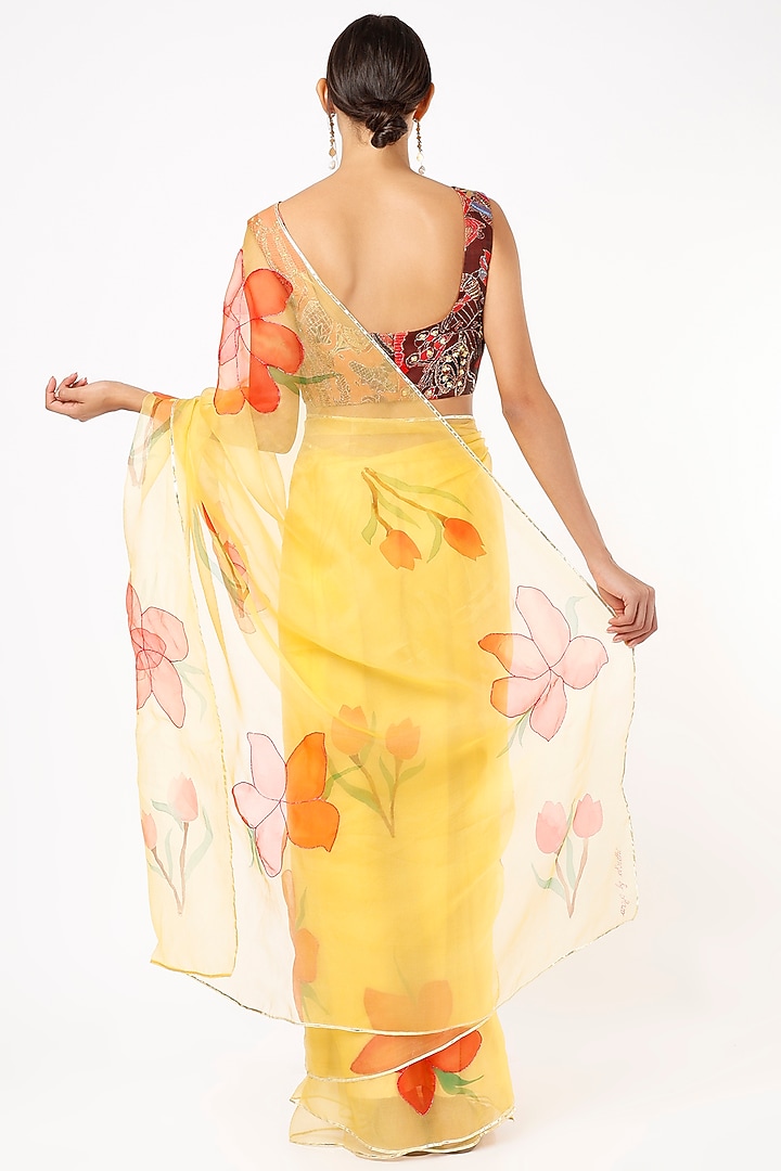 Yellow Hand Embroidered Party Wear Saree by Anaya by akruthi at Pernia's Pop Up Shop