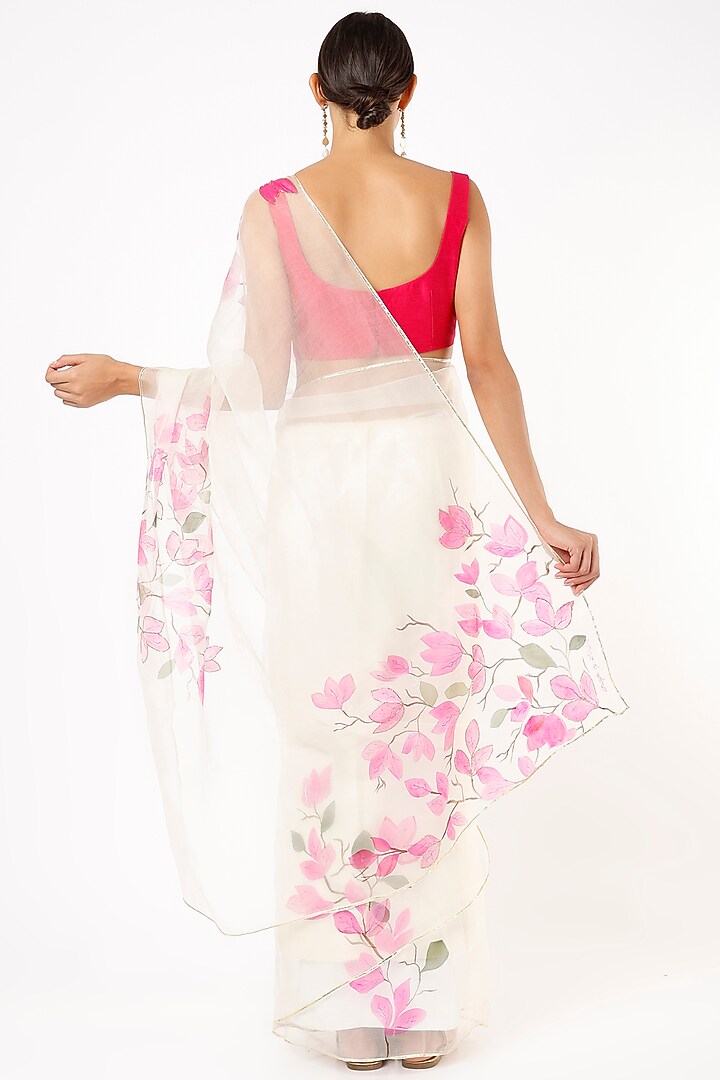 White Organza Floral Printed Party Wear Saree by Anaya by akruthi at Pernia's Pop Up Shop
