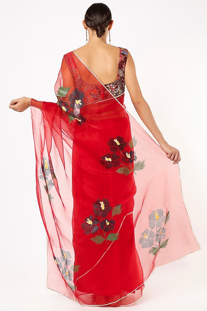 Red Organza Printed Party Wear Saree by Anaya by akruthi at Pernia's Pop Up Shop