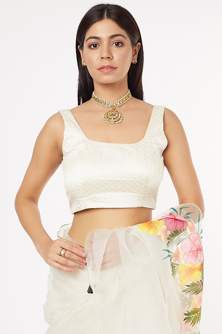 White Hand Painted Organza Party Wear Saree by Anaya by akruthi at Pernia's Pop Up Shop