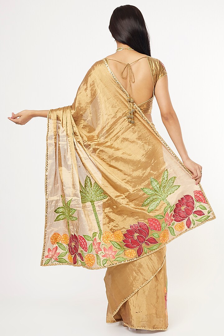 Antique Silk Tissue Gold Painted Wedding Saree by Anaya by akruthi at Pernia's Pop Up Shop