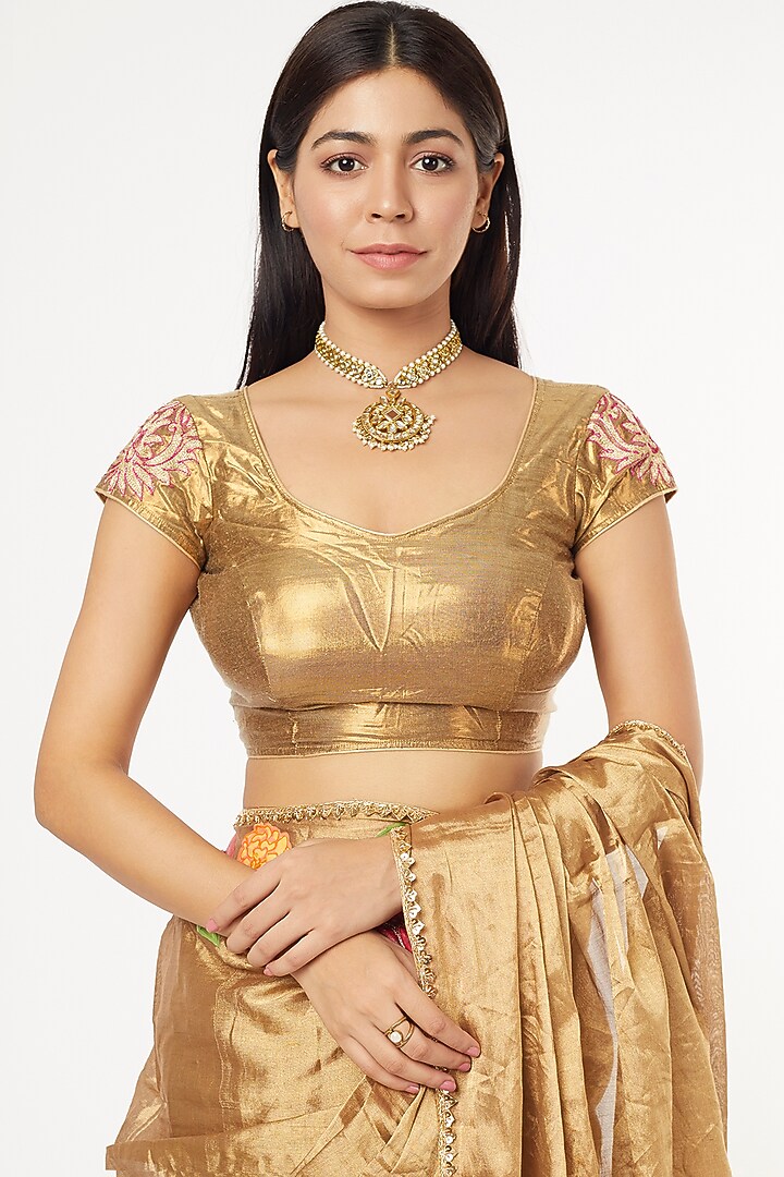 Antique Silk Tissue Gold Painted Wedding Saree by Anaya by akruthi at Pernia's Pop Up Shop