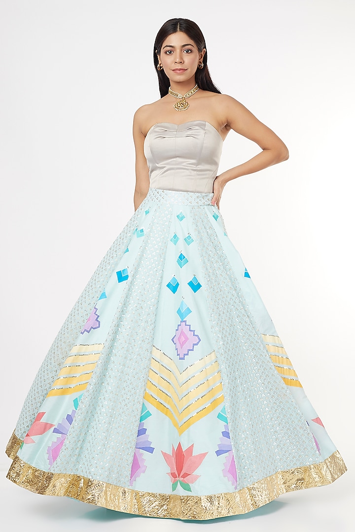 Powder Blue Hand Painted Skirt by Anaya by akruthi