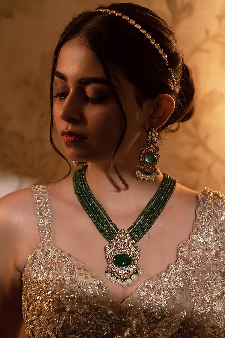 Two-Tone Finish Kundan Polki & Beaded Necklace Set by ANANA at Pernia's Pop Up Shop