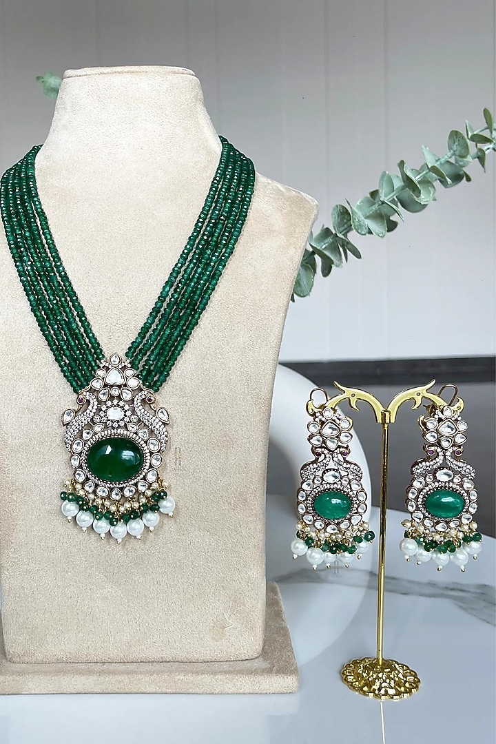 Two-Tone Finish Kundan Polki & Beaded Necklace Set by ANANA at Pernia's Pop Up Shop