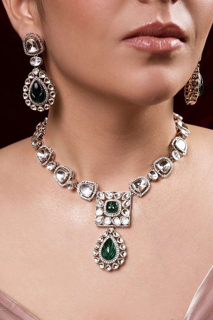 Two-Tone Finish Kundan Polki Necklace Set by ANANA at Pernia's Pop Up Shop