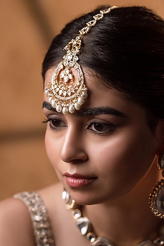 Gold Finish Kundan Polki Maangtikka by ANANA