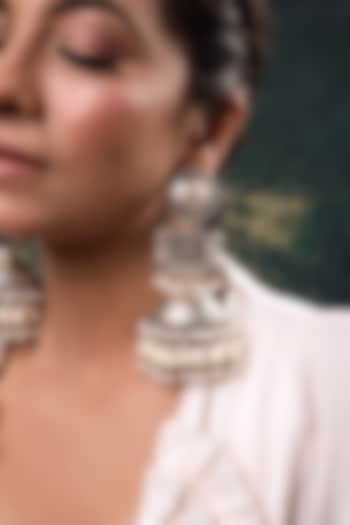 Silver Finish Pearl Jhumka Earrings by ANANA