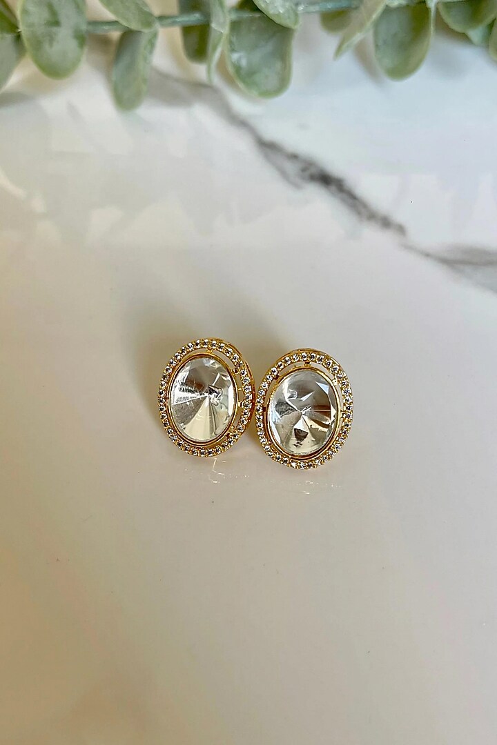 Gold Finish Kundan Polki Stud Earrings by ANANA at Pernia's Pop Up Shop